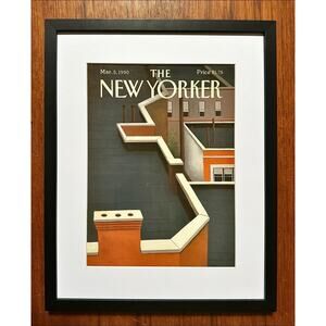 Framed 1990 The New Yorker March 5 Magazine Cover Gretchen Dow Simpson Roofs